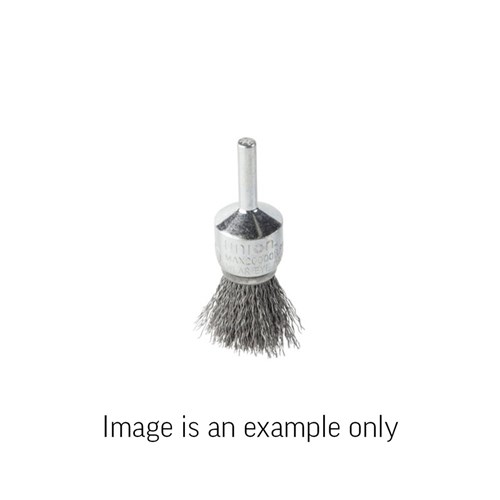 Spindle Mount Crimped Wire Brush | Flat End | Gal High Carbon Steel 0.33mm | 8 mm Dia x 175mm Carded